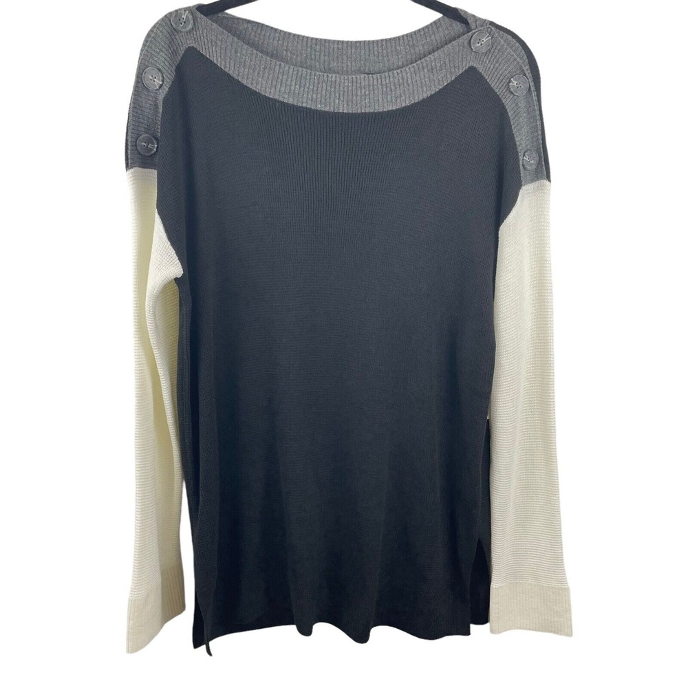 Vince Camuto Sweater Pullover Womens Medium Black Poly Blend Button Shoulder